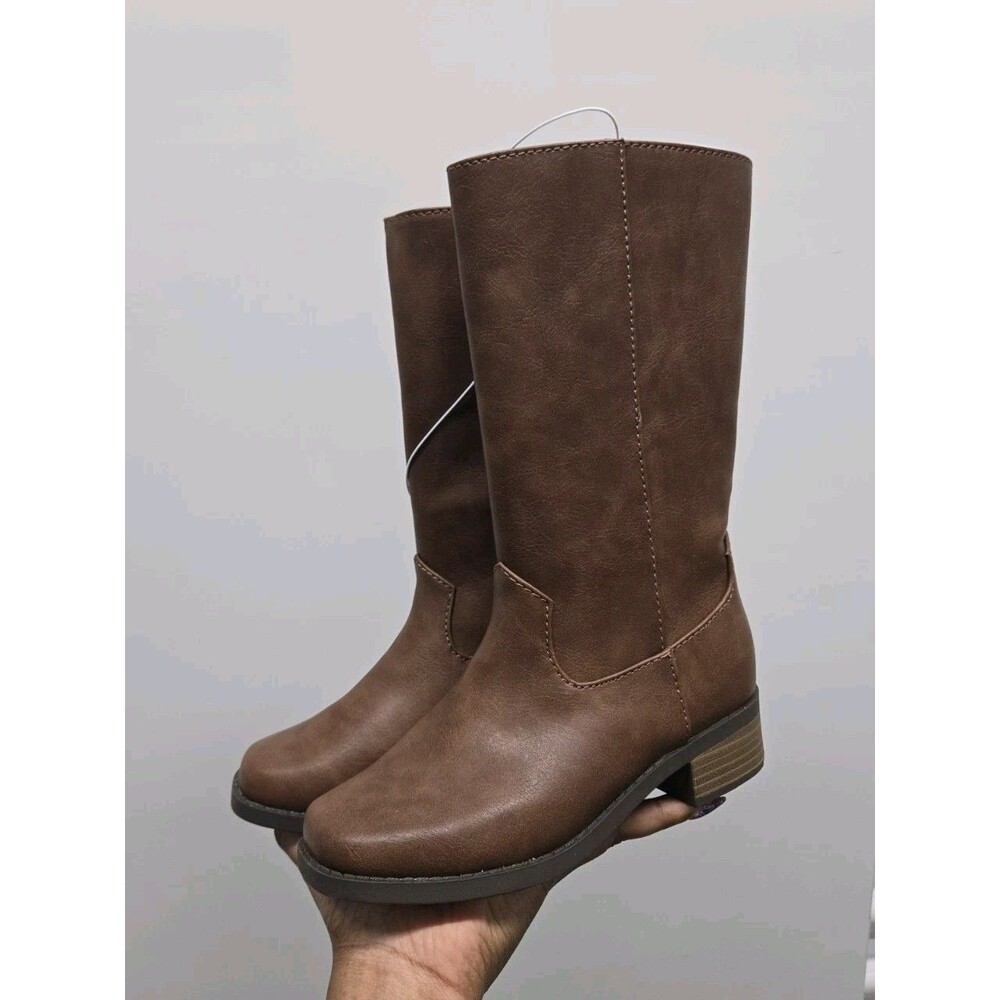 Cat & Jack Girls' Sade Stove Pipe Boots Brown Slip On Size 1 - Picture 4 of 5